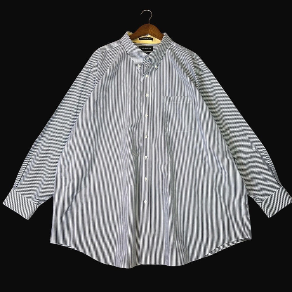 Paul Fredrick Mens 20x36 Classic Fit Blue White Striped Non-Iron Cotton Shirt